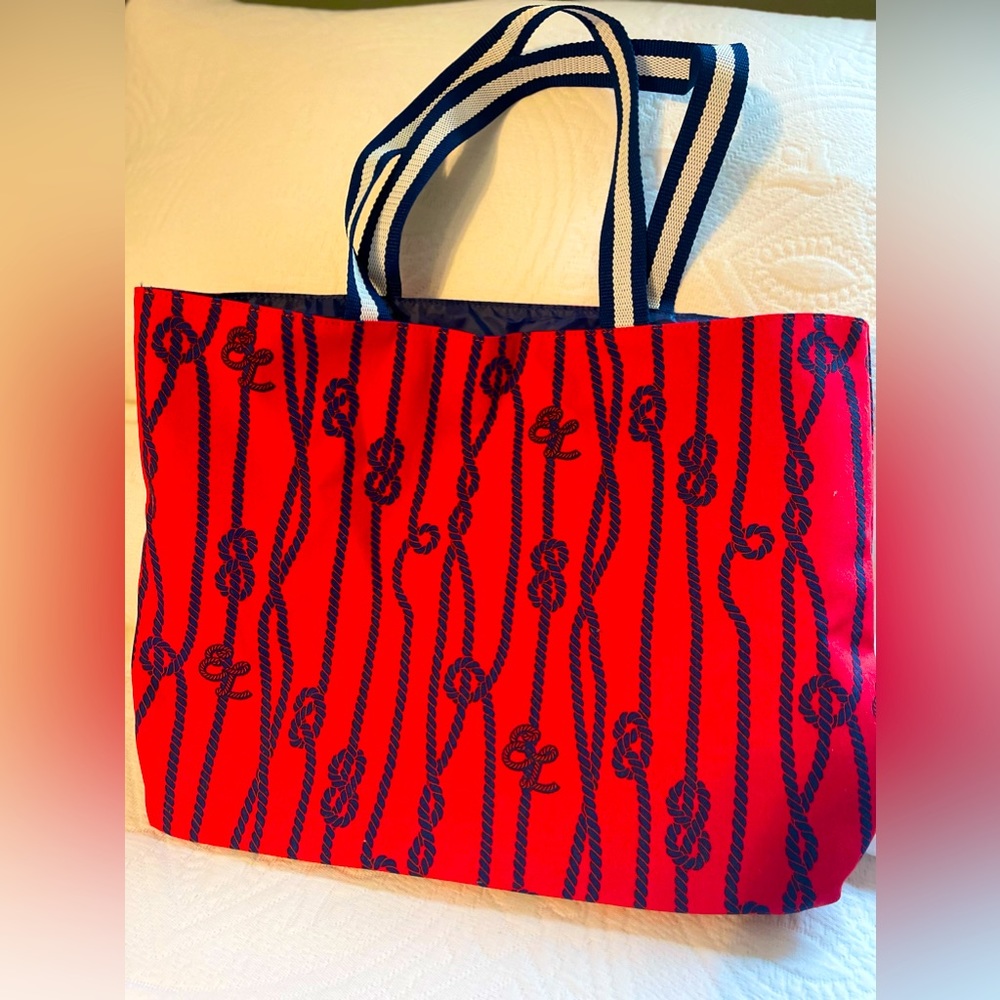 Estee Lauder Red and Navy Rope-Print Tote